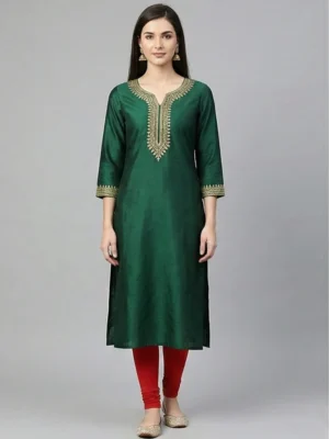 greensilkblendstraightkurti