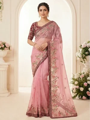 Home organzasilkfloralembroiderysaree