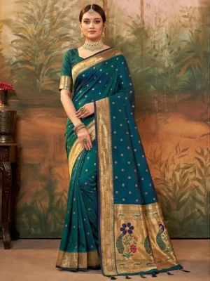 paithanisilksaree peacockblue