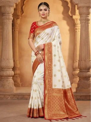 Home white&redpanetarsaree